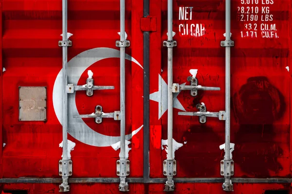 Gros Plan Conteneur Avec Drapeau National Turquie Notion Turquie Exportatrice — Photo