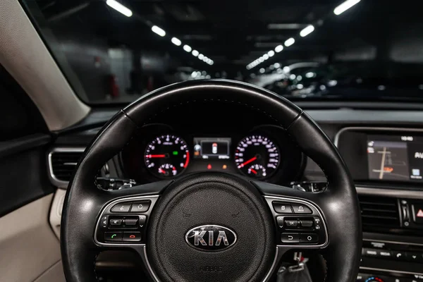 Novosibirsk Rusko Února 2019 Kia Optima Detail Řídicí Panel Rychloměr — Stock fotografie