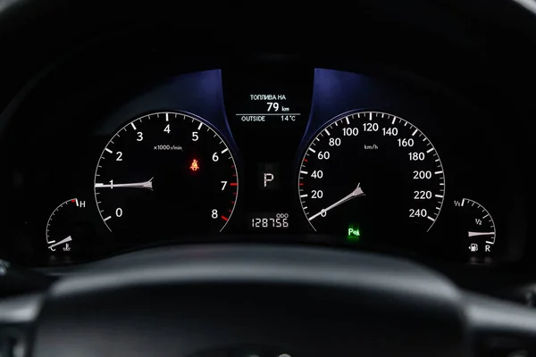 Novosibirsk Russia February 2019 Lexus 350 Close Dashboard Speedometer Tachometer — Stock Photo, Image