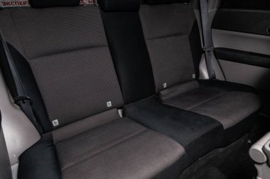 Novosibirsk, Rusya - 08 Şubat 2019: Subaru Forester, yakın-up arka koltuklar. Fotoğraf üzerinde bir park Novosibirs içinde modern bir araba