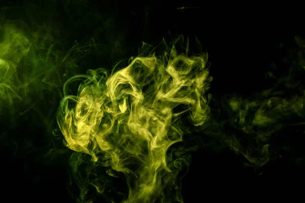 Abstract Art Colored Green Smoke Black Isolated Background Stop Movement — Stock Photo, Image