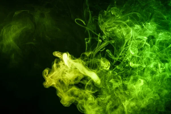 Absztrakt Művészet Színes Zöld Füst Elszigetelt Fekete Háttéren Színes Füst — Stock Fotó