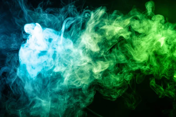 Fumée Bleue Verte Épaisse Sur Fond Noir Isolé Contexte Fumée — Photo