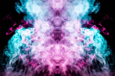 MoCap cool t-shirt için. Kalın renkli mavi ve pembe siyah Yalıtılmış zemin bir canavar şeklinde duman. Arka plandan vape duman