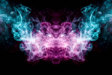 MoCap cool t-shirt için. Kalın renkli mavi ve pembe siyah Yalıtılmış zemin bir canavar şeklinde duman. Arka plandan vape duman