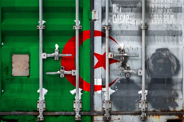 Close Recipiente Com Bandeira Nacional Argélia Conceito Argélia Exportação Importação — Fotografia de Stock