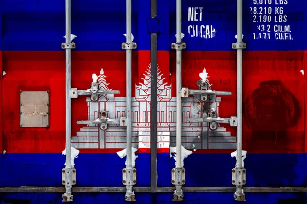 Nahaufnahme Des Containers Mit Der Kambodschanischen Nationalflagge Das Konzept Des — Stockfoto