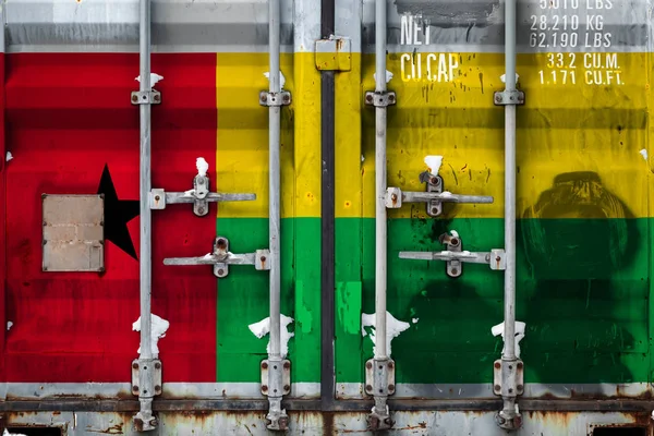 Närbild Behållaren Med Guinea Bissaus Flagga Begreppet Guinea Bissau Exportera — Stockfoto