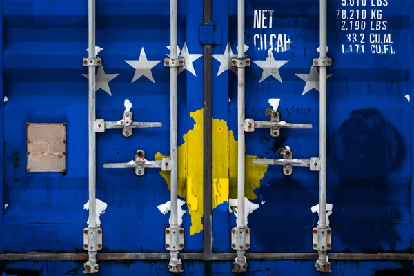 Закри Контейнера Національний Прапор Косова Концепція Косово Експортно Імпортних Національної — стокове фото