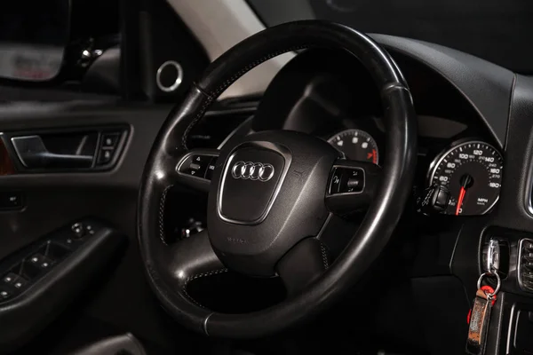Novosibirsk Russia February 2019 Audi Close Dashboard Speedometer Tachometer Steering — Stock Photo, Image