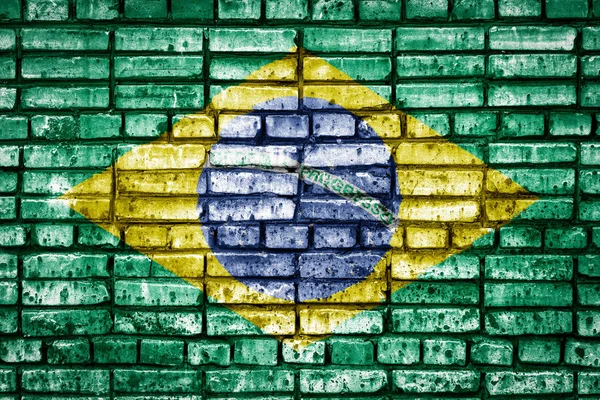 Nationale Vlag Van Brazilië Achtergrond Van Een Baksteen Concept Afbeelding — Stockfoto