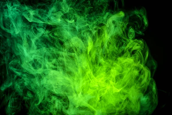 Fumée Verte Colorée Épaisse Sur Fond Isolé Noir Contexte Fumée — Photo