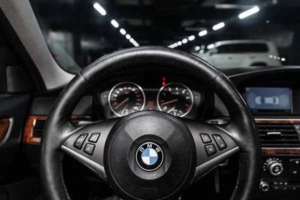 Novosibirsk Russia February 2019 Bmw Close Dashboard Speedometer Tachometer Steering — Stock Photo, Image