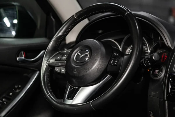 Novosibirsk Russia February 2019 Mazda Close Dashboard Speedometer Tachometer Steering — Stock Photo, Image