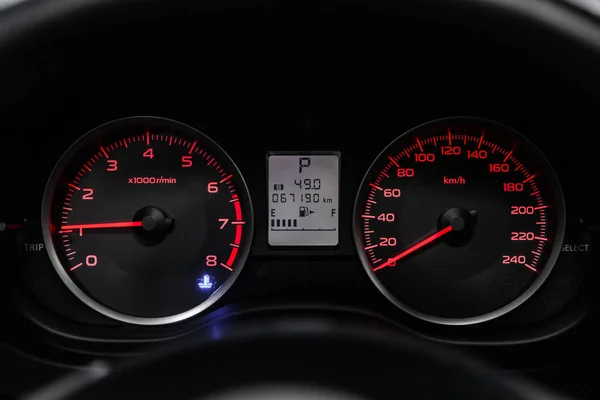 Одесса Російська Федерація Лютого 2019 Subaru Forester Закри Dashboard Спідометра — стокове фото