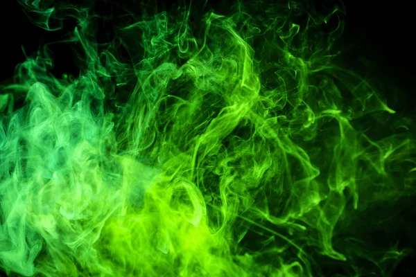 Dense Green Smoke Black Isolated Background Background Smoke Vap — Stock Photo, Image