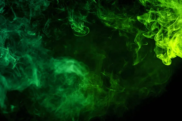 Thick Colorful Green Smoke Black Isolated Background Background Smoke Vap — Stock Photo, Image