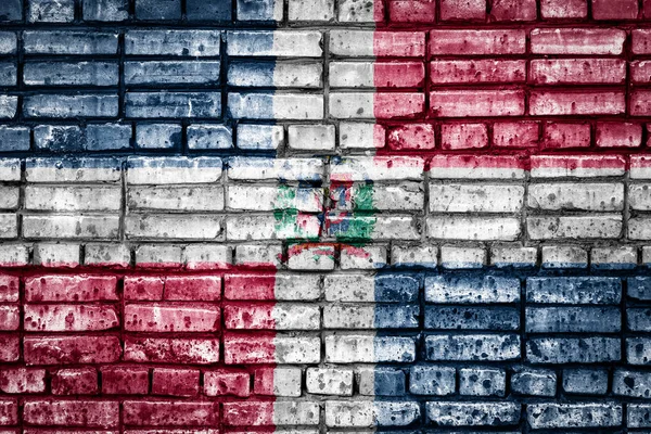 Flaga Narodowa Dominicana Tle Cegły Obrazek Koncepcyjny Dominicana Język Ludzi — Zdjęcie stockowe