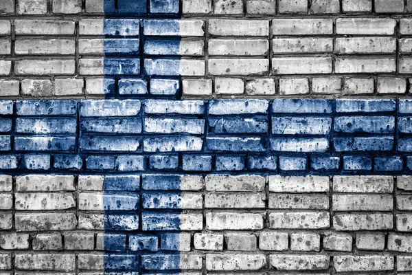 Státní Vlajka Finska Cihlové Pozadí Koncept Obrázek Pro Finsko Jazyk — Stock fotografie