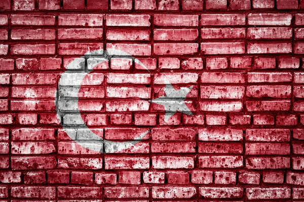 Bendera Nasional Turki Dengan Latar Belakang Batu Bata Konsep Gambar — Stok Foto
