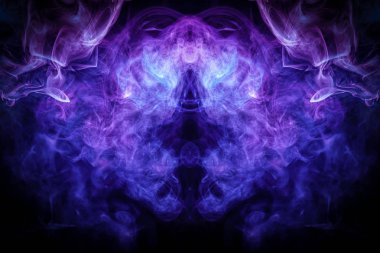 MoCap cool t-shirt için. Kalın renkli mavi ve pembe siyah Yalıtılmış zemin bir canavar şeklinde duman. Arka plandan vape duman