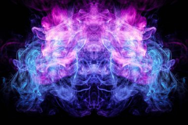 Bulut mavi ve pembe bir kafatası, canavar, dragon siyah Yalıtılmış zemin şeklinde duman. Vape duman kökenli. MoCap cool t-shirt için