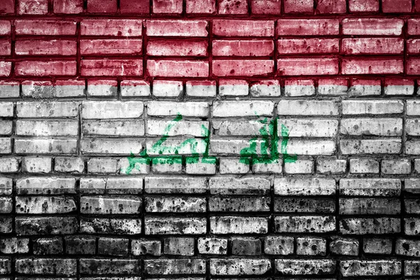 Nationale Vlag Van Irak Achtergrond Van Een Baksteen Concept Afbeelding — Stockfoto