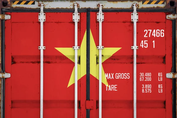 Крупный План Контейнера Национальным Флагом Вьетнама Концепция Вьетнамского Экспорта Импорта — стоковое фото