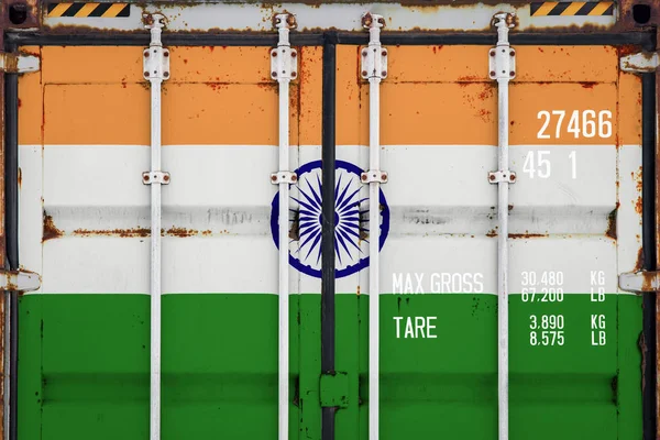 Detail Kontejneru Státní Vlajka Indie Pojem Indie Exportu Importu Národní — Stock fotografie