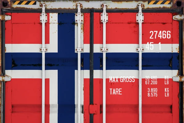 Primer Plano Del Contenedor Con Bandera Nacional Noruega Concepto Noruega — Foto de Stock