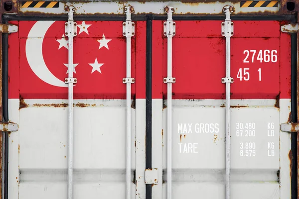 Primer Plano Del Contenedor Con Bandera Nacional Singapur Concepto Singapur — Foto de Stock