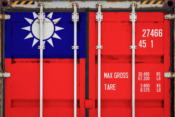Primer Plano Del Contenedor Con Bandera Nacional Taiwán Concepto Exportación — Foto de Stock
