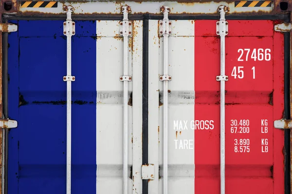 Närbild Behållaren Med Nationell Flagg Begreppet Frankrike Exportera Importera Och — Stockfoto