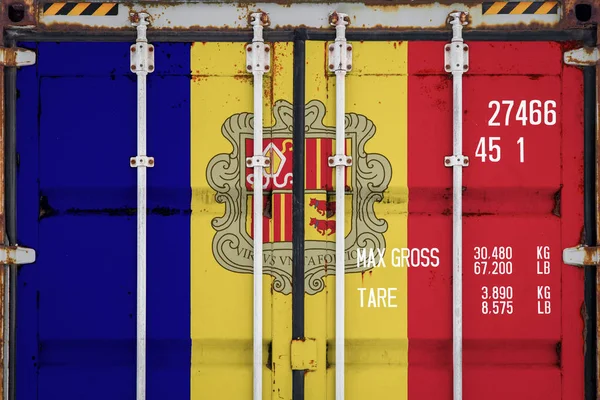 Närbild Behållaren Med Flagga Andorra Begreppet Andorra Exportera Importera Och — Stockfoto