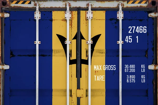 Close Container National Flag Barbados Concept Barbados Export Import National — Stock Photo, Image