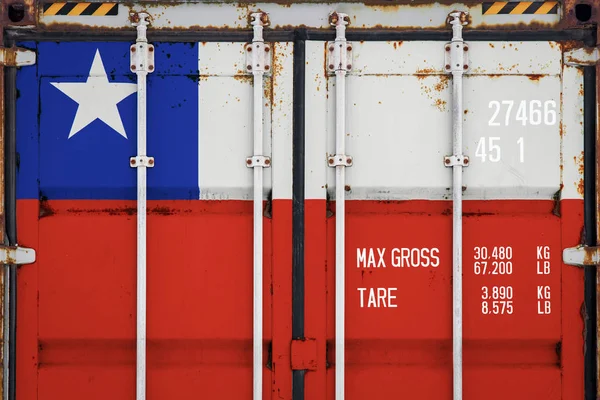 Närbild Behållaren Med Flagga Chile Begreppet Chile Exportera Importera Och — Stockfoto