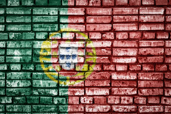 Bandeira Nacional Portugal Sobre Fundo Tijolo Imagem Conceito Para Portugal — Fotografia de Stock