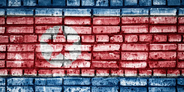 National flag of North Korea on a brick background. Concept image for North Korea: language , people and culture.