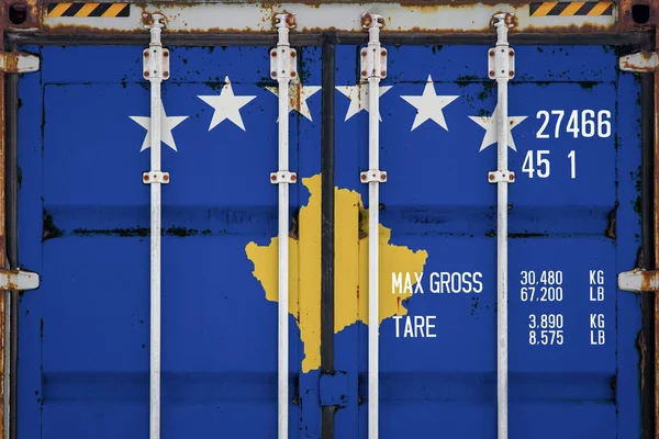 Close Van Container Met Nationale Vlag Van Kosovo Het Concept — Stockfoto