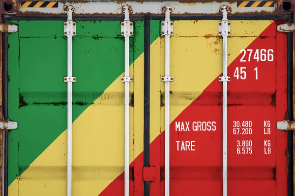 Närbild Behållare Med Flagga Republiken Kongofloden Begreppet Exportera Importera Republiken — Stockfoto