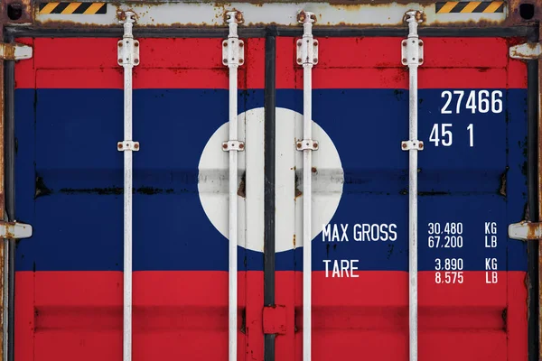 Närbild Behållaren Med Laos Flagga Begreppet Laos Exportera Importera Och — Stockfoto