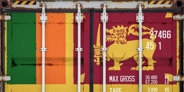 Nahaufnahme Des Containers Mit Der Nationalflagge Von Sri Lanka Das — Stockfoto