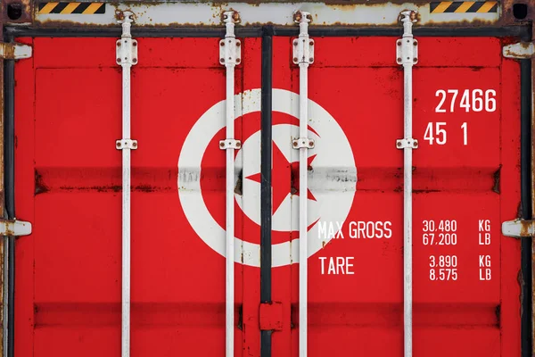 Närbild Behållaren Med Tunisien Flagga Begreppet Tunisien Exportera Importera Och — Stockfoto