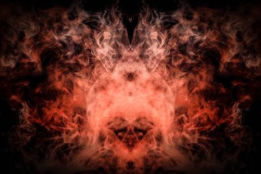 Bir kafatası, canavar, dragon siyah yalıtılmış zemin şeklinde yoğun çok renkli duman mavi ve kırmızı renkler. Arka plan duman vape. MoCap cool t-shirt için