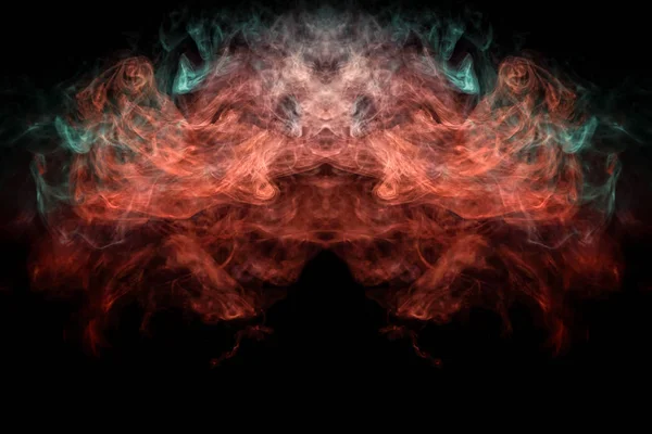 Fluffy Puffs Fumaça Azul Vermelha Neblina Forma Crânio Monstro Dragão — Fotografia de Stock