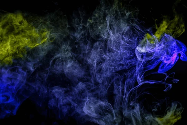 Dense Multicolored Smoke Blue Green Colors Black Isolated Background Background — Stock Photo, Image