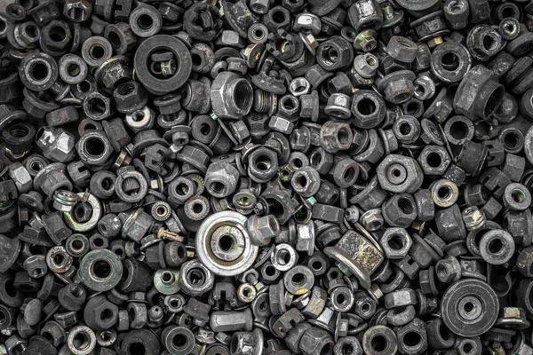 Flat Lay Metal Fasteners Washers Nuts Vinitiki Screws Top View — Stock Photo, Image