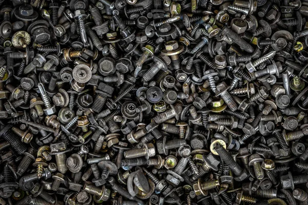 Flat Lay Metal Fasteners Vinitics Screws Nuts Nails Interchangeable Heads — Stock Photo, Image