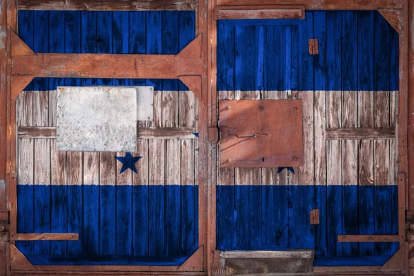 Close Portão Antigo Armazém Com Bandeira Nacional Honduras Conceito Exportação — Fotografia de Stock