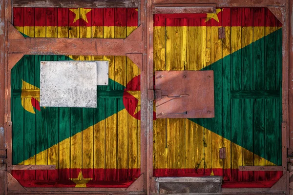 Grenada Bayrağı Ile Yakın Çekim Yaşlı Bir Ambar Kapısı Thalat — Stok fotoğraf